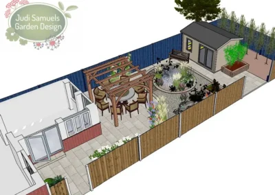 3D garden design drawing Caldecote Bedfordshire project.