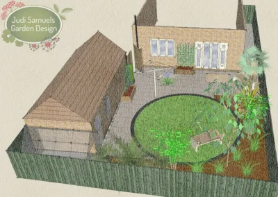 CAD design concept corner plot garden.