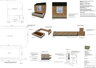 Construction drawing brick garden planters.