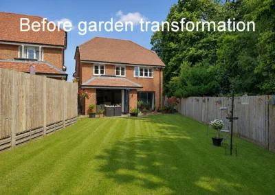 Hitchin garden with lawn and fence.
