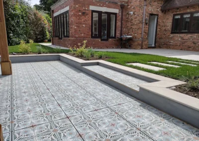 Patterned garden porcelain tiles.