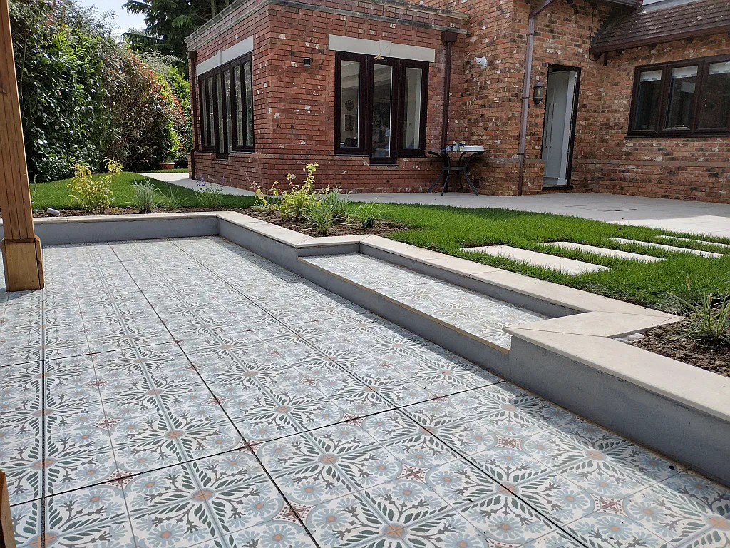 Patterned garden porcelain tiles.